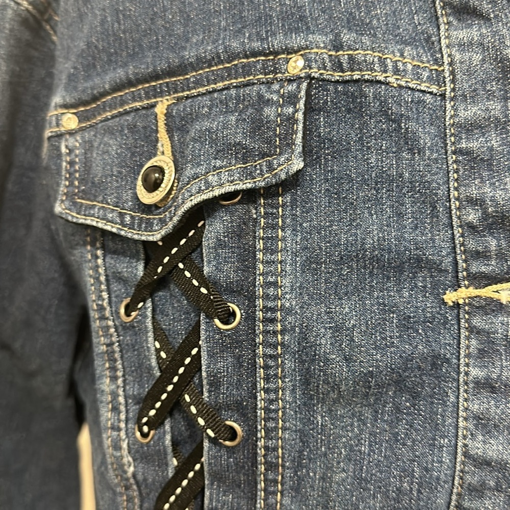 Country door women’s vintage denim‎ jacket lace western grunge core XL cotton - Picture 3 of 7